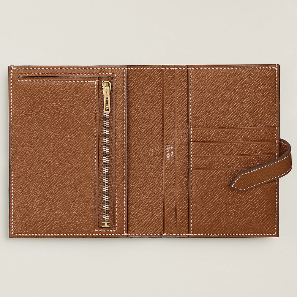 HERMES Bearn Compact Wallet Epsom Calfskin Gold New With Tags Full Set - Picture 2 of 4